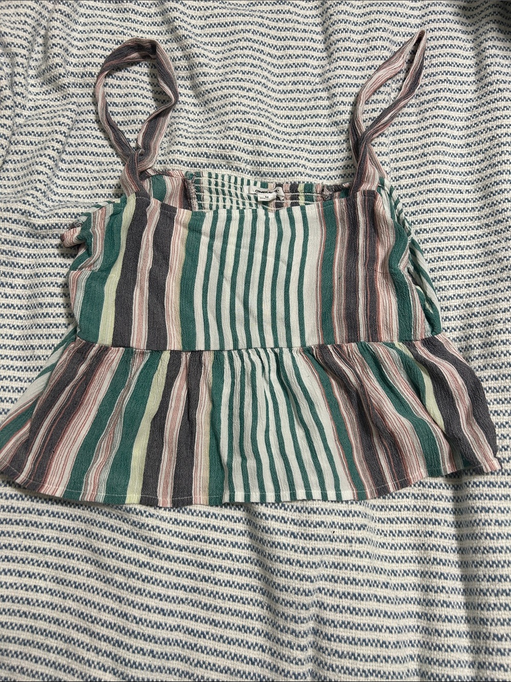 O'Neill Green and White Striped Sleeveless Top